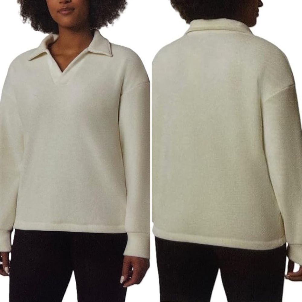 Mondetta Ivory White Relaxed Fit Corduroy Fleece Pullover Sweater Women’s Size S
